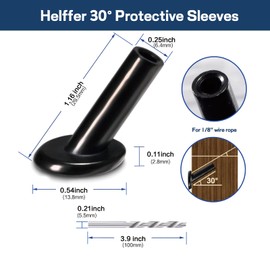 Helffer 20 Pack 30 Degree Black Angle Beveled Protector Sleeves for 1/8" Stair Cable Railing, T316 Marine Grade Stainless Steel Corner Protectors for Wood Post Installations