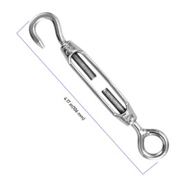 ZEONHEI Pack of 16 M4 Turnbuckle Wire Tensioner, 304 Stainless Steel Turnbuckle with Hook and Adjustable Eyelet for Hanging and Tensioning, 10.5 cm - 14.5 cm Long, 40 kg Load Capacity