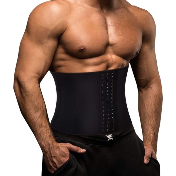 Gotoly Waist Trainer for Men Sweat Sauna Suit Slimming Trimmer Belt Neoprene Workout Body Shaper Stomach Corset Adjustable Back Support Band (Black/S)