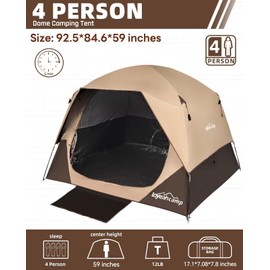 LOYEAHCAMP 4 Person Blackout Camping Tent, Easy Setup Waterproof Family Dome Tent for Camping with Rainfly, Portable Double Layer Large Family Tent for Outdoor Camping&Hiking