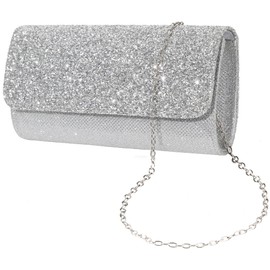 BBjinronjy Clutch Evening Bag Handbag with Detachable Chain Strap for Wedding Cocktail Party Women, Silver 2