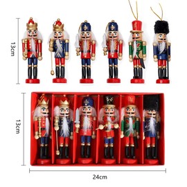Nutcracker Soldier Figures 13 cm Christmas Nutcracker Ornament Christmas Tree Decoration Wooden Pendant Nutcracker Table Decoration Christmas Tree Pendant Pack of 6