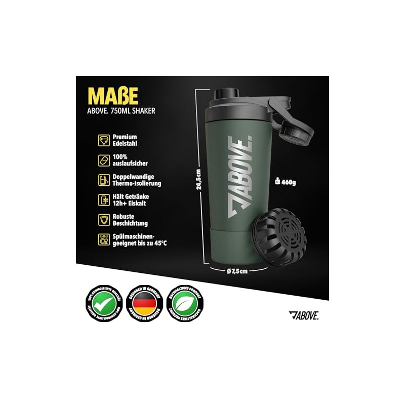 ABOVE. Protein Shaker Stainless Steel 750 ml - BPA Free