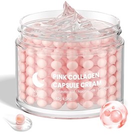 Crema facial de cápsula hidratante rosa para piel radiante y regordeta, reduce las líneas finas, con ácido hialurónico y colágeno hidrolizado, 4.9 onzas
