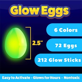 PartySticks 72 Easter Glow Eggs & 216 Mini Glow Sticks 288pcs Total, Glow-in-The-Dark Kids Teens Adults Easter Basket Stuffers Fillers Gift for Hunt Game, Party Favors, Boys Girls Classroom Prizes