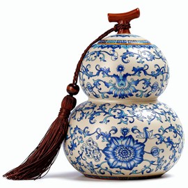 HOHCNA Blue and White Porcelain Airtight Tea Canister with Lid, 22 oz