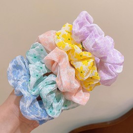 Flower Hair Scrunchies 5Pcs Spring Design Hair Accessories Cute Floral Hair Ties Soft Elastic Ponytail Holder Hair Bands Colorful Small Flowers Hair Scrunchie Summer Hair Tie for Women Girls