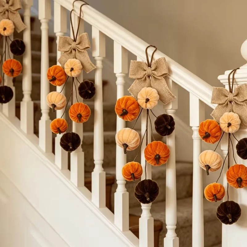 2 Pack Velvet Pumpkin Hanging Ornament for Fall Decor, Thanksgiving