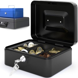 ACROPAQ P0016 Lockable Cash Box with Coin Counting Board, Small 16 x 20 x 9 cm, Lockable Box, Cash Box, Money Box Suitable for Money Storage, Black