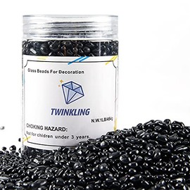 TWINKLING High Luster Round Fire Glass Stones,Glass Marbles,Glass Pebbles,Glass Beads Gems for Fire Pit Vase Fillers Crafts Aquarium Garden Decoration,3-6mm,1-Pound Jar (Black)