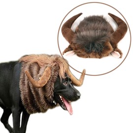 PAPIEEED Bull Horn Wig for Pet Dog Costume Cosplay, Cattle Headgear Costumes, Ox Demon for Thanksgiving Christmas Party