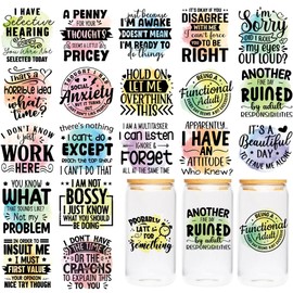 UV DTF Cup Wraps Sticker - 20 Sheet Funny UV DTF Transfer Stickers, Sarcasm UVDTF Cup Wraps for 16 oz, Humorous Quotes Waterproof Rub on Transfer for Glass, DIY Crafts