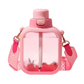 DONGKER 700 ml Drinking Bottle, Cute Water Bottles with Straws, Square Leak-proof Bottle with Strap for Women Gym, Cycling, Yoga, Outdoor Sports and Commuting