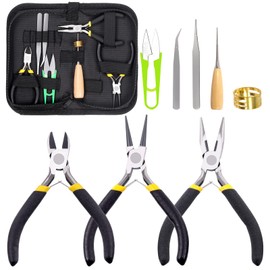 Glarks 6Pcs Jewelry Pliers Kit, Professional Jewelry Making Tool Kit with Needle Nose Pliers, Round Nose Pliers, Bent Nose Pliers, Wire Cutters, Crimping Pliers and End Nippers (3 Pliers + 5 Tools)