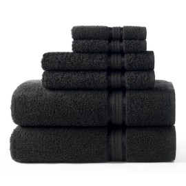 COTTON CRAFT Ultra Soft 6 Piece Towel Set -  Highly Absorbent Bathroom Shower - Premium Ringspun Cotton 580 GSM - 2 Oversized Large Bath Towels 30x54, 2 Hand Towels 16x28, 2 Wash Cloths 12x12 - Black