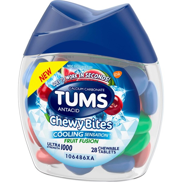 Tums Chewy Bites Fast Cooling Sensation Antacid, Fruit Fusion, 28