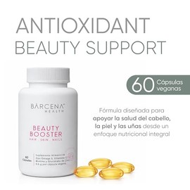 BĀRCENA HEALTH® Beauty Booster | Omega 3 Vegano + Vitamina E Nanoencapsulada + Biotina + Vitamina C + Zinc | Cápsulas Veganas para Cabello, Piel y Uña
