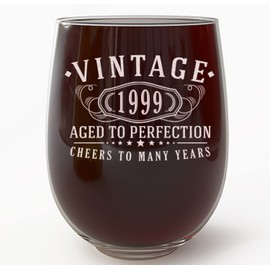 Vintage 1999 Etched 17oz Stemless Wine Glass - 26th Birthday Gifts for Women - Cheers to 26 years old - 26th decorations for her - Best Engraved Wine Gift ideas Friend - Daughter 2.0