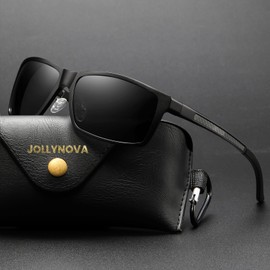 JOLLYNOVA Mens Sunglasses Polarized UV400, Metal Frame for Driving Fishing Sports, Carbon Fiber & Al-Mg Ultralight (Gray Lens Black Frame)