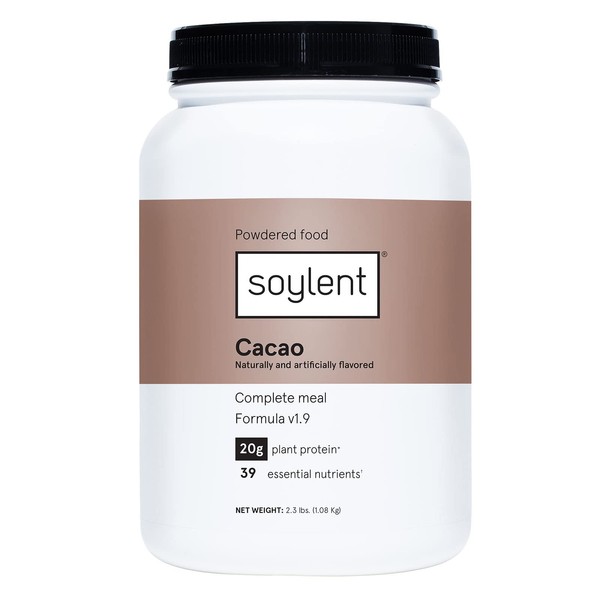 Soylent Complete Nutrition Meal Replacement Protein Powder, Cacao - Plant Based Vegan Protein, 39 Essential Nutrients - 36.8oz