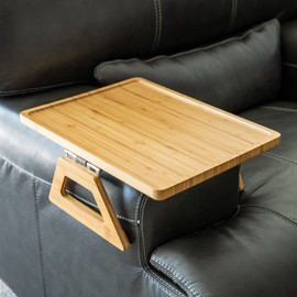 Shamrock Home Bamboo Trayble Couch Arm Table, Clip On Tray Sofa Table for Couches. Sofa Arm Tray for TV Dinners, Remotes, Drinks, Snacks and Small Spaces - 15.75 x 11inch, Beige