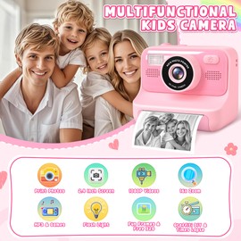 Subtail Kids Camera Instant Print - 2.4'' Instant Camera for Kids with 32GB Card | 3 Rolls Print Paper - 1080P Selfie Kids Digital Cameras - Birthday Kids Toys Gifts for Girls Boys Aged 3-12 - Pink