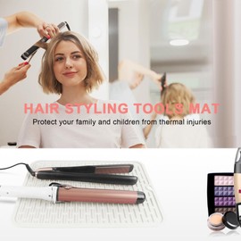 AMIJEAL Oversize Silicone Heat Resistant Mat for Hair Tools, Curling Iron Mat, Hot Tools Holder, Portable Flat Iron Hair Straightener Pad Cover for Travel Vanity Salon(14.2" x 11.0")