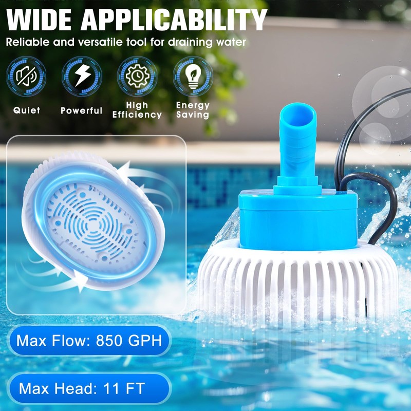 Pool Cover Pump with Lights, Above Ground Sump Pump Submersible,