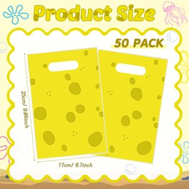 Eaasty 50 PCS Cartoon Yellow Sponge Gift Bags With Handles Plastic Party Favors Goodie Candy Bags for Gift Wrapping Happy Birthday Animated Party Decoration Supplies