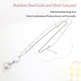 Lanyards for Id Badges Stainless Steel Metal Badge Lanyard Id Badge Holder Retractable Teacher Lanyards Cruise Ship Lanyards for Women (Silver 15)