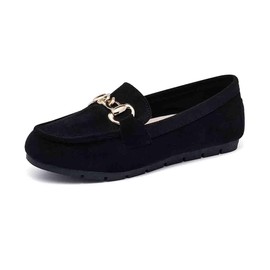 ABEJOJO Women's Loafer Shoes, Comfortable Slip on Casual Flat Penny Shoes for Walking, Driving, Dressy (Black Suede 8)
