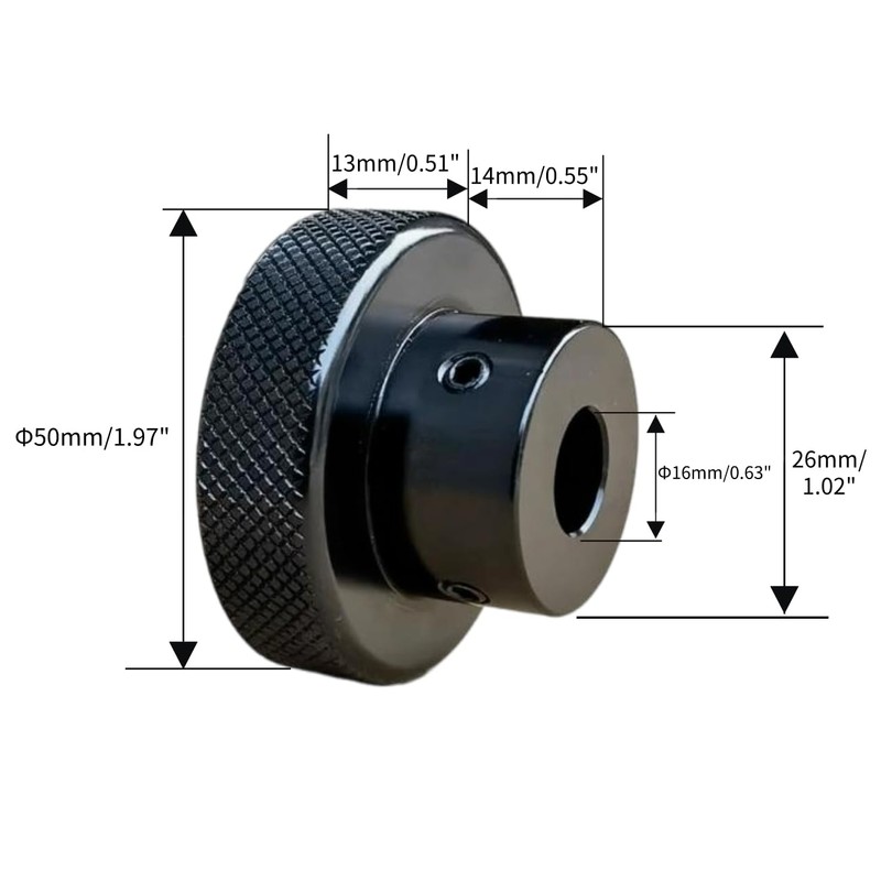 CHANCS Aluminum Alloy Handwheel Knurled Adjustment Black Handle 50mm(2") OD