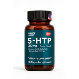 WONDER FAMILY 5 HTP 200mg - with Vitamin B6 100mg, Gotu Kola - Wellbeing Supplement for Women, Men - 2X Potency of 5HTP 100mg, 4X of 5-HTP 50mg - Deep Sleep Supplement - 60 5HTP 200mg Capsules