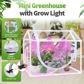 Vercome Mini Greenhouse Indoor with Grow Light, Small Tabletop Clearance Mini Greenhouses Kit, Mini Greenhouse with Zippered Door and PVC Cover for Indoor Plants & Seed Starting,25.6"L x 15.8"W x 20"H