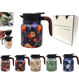 Vintage Floral Pattern Teapot, Doresty Tea Pot, Vintage Floral Pattern Tea-Built-In Infuser, Stainless Steel Thermal Carafe with Lid for Hot Drinks (Orange, Plastic handle)