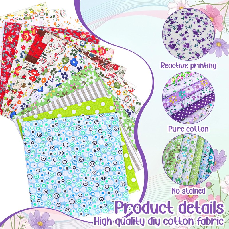 Ckhoid 100 Pcs 10 x 10 Inches Cotton Fabric Squares