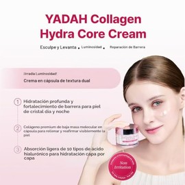 YADAH Crema Hydra Core con colágeno (50 g): hidratación, cuidado de las arrugas, reafirmante. Colágeno de bajo peso molecular, ácido hialurónico.