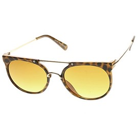zeroUV Retro Flat Top Crossbar Double Bridge Round Aviator Sunglasses (Tortoise Amber)