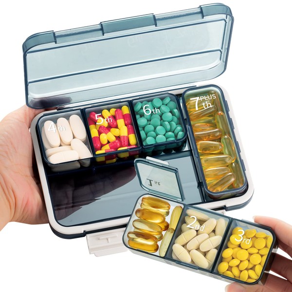 Large Travel Pill Organizer, Big Compartment Medicine Organizer, XL Carry On Pill Holder Dispenser, Portable Pill Case for Traveling, BPA Free Medication Organizer for Vitamins, Fish Oil, Supplements