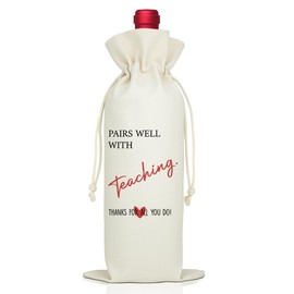 LAGZDFC Pairs Well With A Teaching Wine Champagne Gifts Bag, Reusable Wine Wrap Bag, Thank You Appreciation Gifts for Teacher Tutor, Farewell End of Year Gift for Colleagues, Teacher's Day Gift