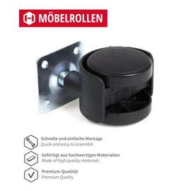 Gedotec Plastic Furniture Castors Set | 2 Pieces with Brakes - 2 Pieces Without | Castors for Furniture | Basic | Castors Diameter 50 mm | Load Capacity 80 kg per Set | Furniture Transport Castors