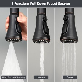 Pull Down Spray Head for Kitchen Faucet, 3-Function Kitchen Sink Spray Nozzle with 15 Adapters, Faucet Head Replacement Compatible with Moen, American Standard, Delta, Kohler Faucets,Oil-Rubbed Bronze