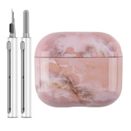 Rhyfzeltyr Compatible with AirPods 4 Case with Cleaning Brush - Marble Design Case Hard Shell Made of PC, Shockproof & Scratch-Resistant, Ultra Thin Protection for AirPods 4 Generation - Pink