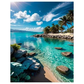 Beach Diamond Painting Kits for Adults Beginners 5D DIY Beach Diamond Art Kits Round Full Drill Gem Art for Home Wall Decor Gifts 12x16Inch