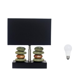 Elegant Designs LT1036-BLK-LB 14" Rectangular Dual Stacked Stone Ceramic Table Lamp with Black Shade, with LED Bulb