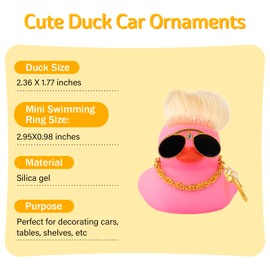 wonuu Car Accessory Ornament, Silicone Rubber Duck with Sunglasses and Necklace, Car Dashboard Decorations, Pink, YAR193