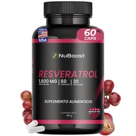 NUBOOST Resveratrol 1600 mg con Vitamina C, Acai y Pimienta Negra – Suplemento Alimenticio Antioxidante con Extracto 95% Trans Resveratrol – 60 Cápsulas Hecho en USA
