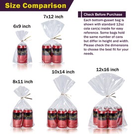 Wowfit 50 CT 7x12 inches Clear Bottom Gusset Cellophane Gift Bags with 6" Gold Twist Ties, Cello Packaging for Party Favors, Baby Showers, and Wedding Gift Wrapping