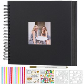 Miaikoe 25.5x25.5 cm DIY Scrapbook Album with Window Hardcover Kraft Blank Paper Scrap Book with 40 Sheets Photo Album for Guest Book, Family Wedding Anniversary (Black)