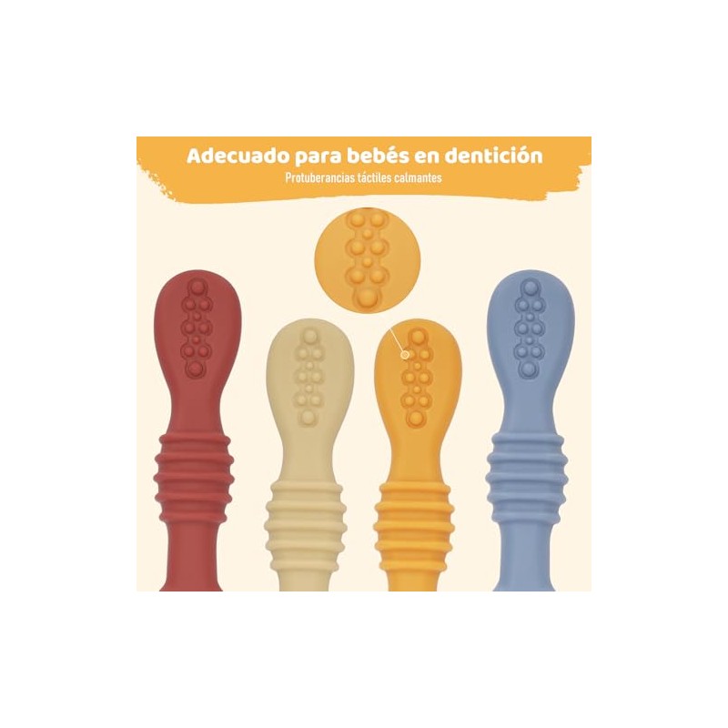 8PCS Juego Cucharas Masticables de Silicona, con Protuberancias para Dentición,
